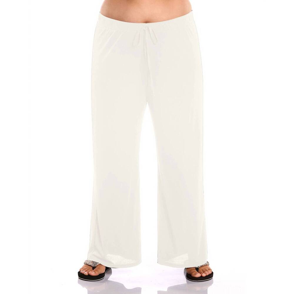 NEW ALWAYS FOR ME plus size tie front lounge beach cover up pant in white